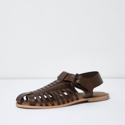 Dark brown leather fisherman sandals